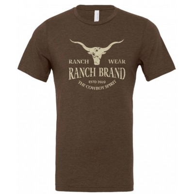 RANCH BRAND - T-shirt homme Longhorn brun/tan